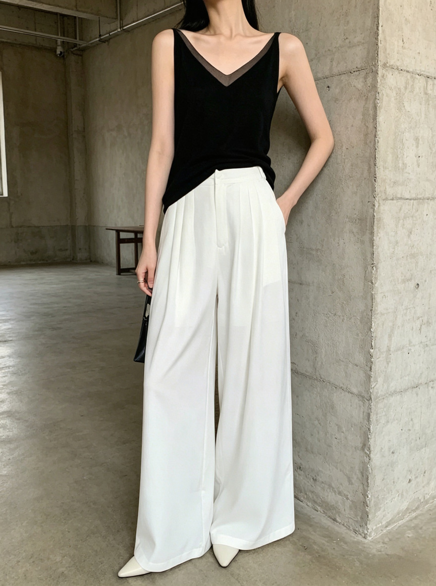 Minimalist Style White Tencel Linen Wide-Leg Pants Early Autumn New Women's Clothing with a Draping and Flowing Effect, Loose and Slimming Linen Pants