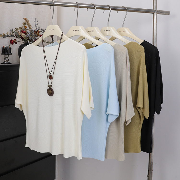 Feiyuan's Age-Reducing High-End Waist-Cinching Knit Sweater for Women, New Spring and Summer Fashion Versatile Solid Color Relaxed Batwing Sweater