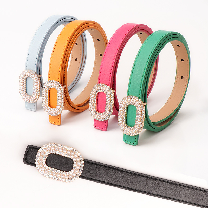 Cross-border Pearl Rhinestone Snap Belt Women's New Decorative Skirt High-end Sense Women's Belt with Jeans Belt