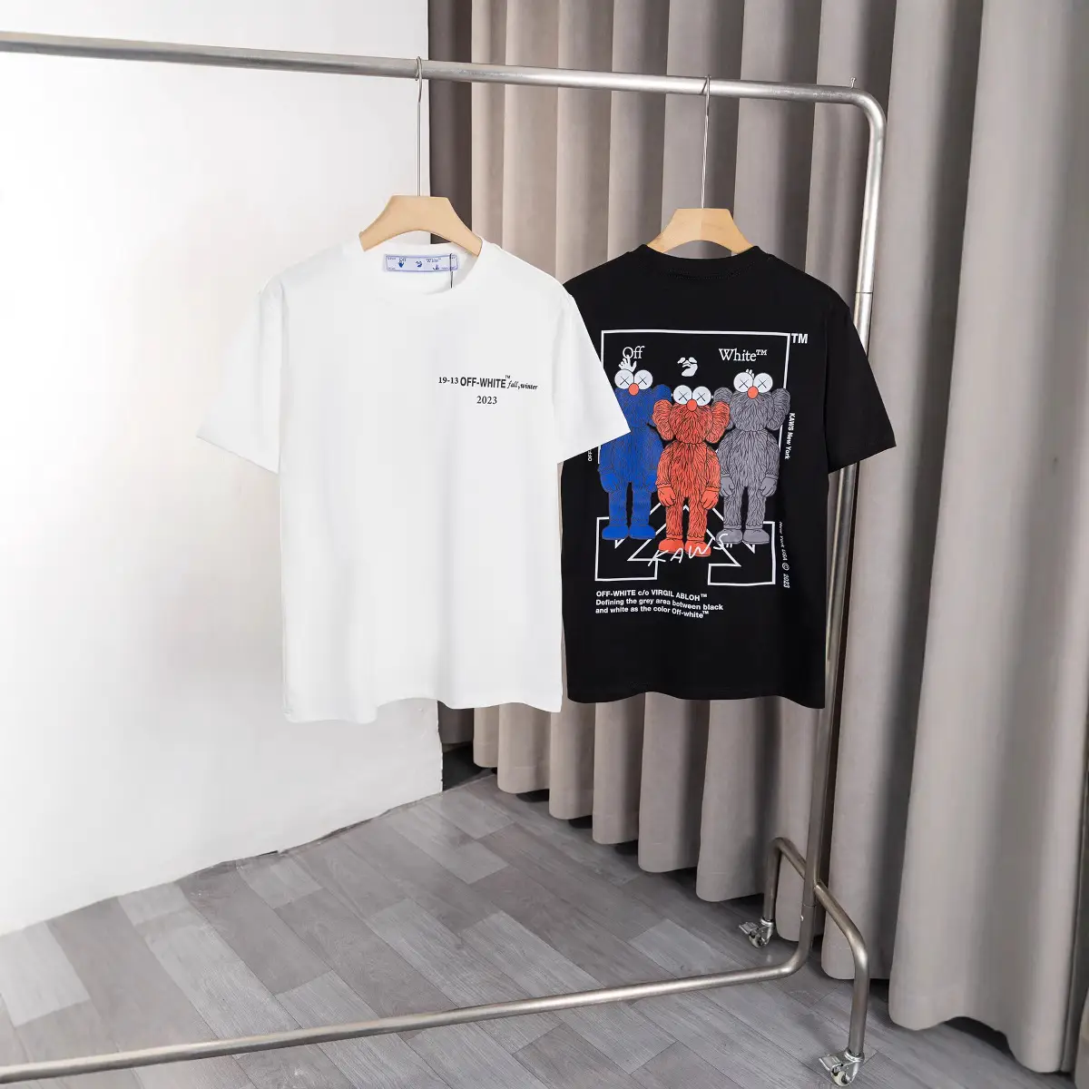 2025 Spring and Summer New Ow Joint Series Cartoon Pattern Round Neck Pullover Short Sleeve Men's and Women's Same Style One Piece Wholesale