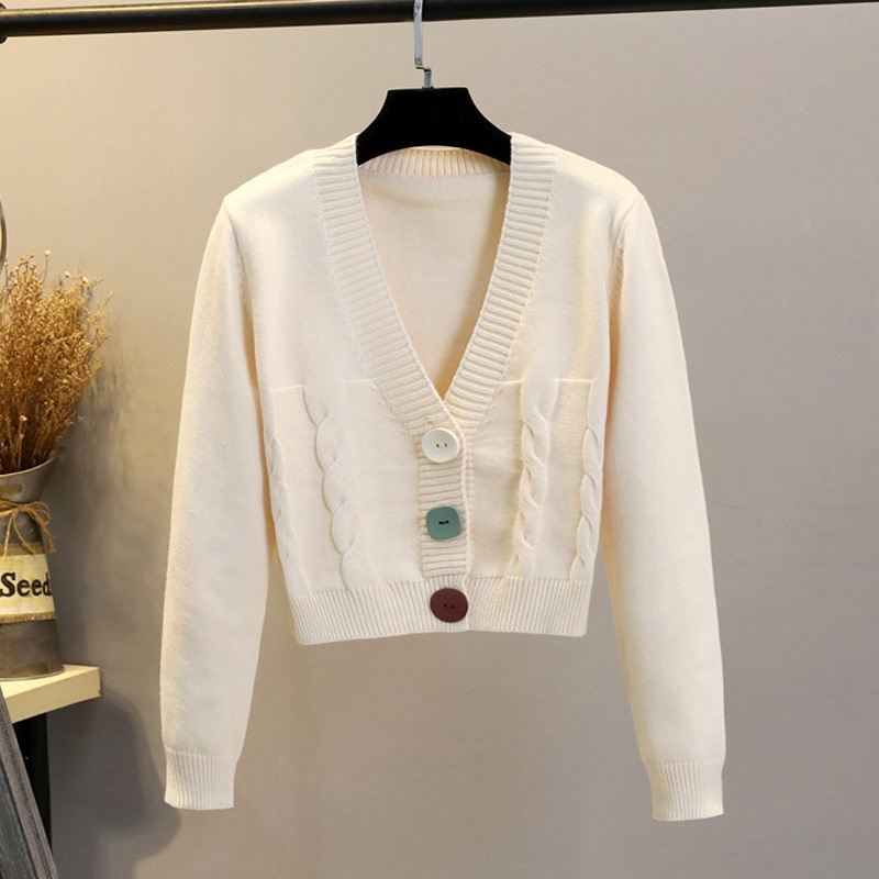 South Korea 2024 Spring and Autumn New Twist Sweater Women's Loose Outer Wear Knitted Cardigan Short All-match Thin Thick Jacket