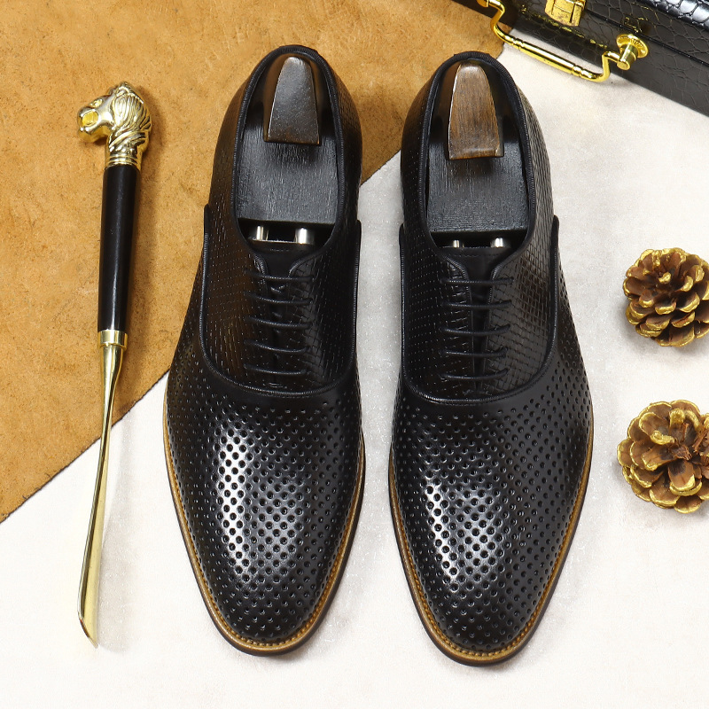 New hollow-out genuine leather summer cowhide formal single-layer shoes plus size wedding shoes men's business leather shoes foreign trade one-piece delivery