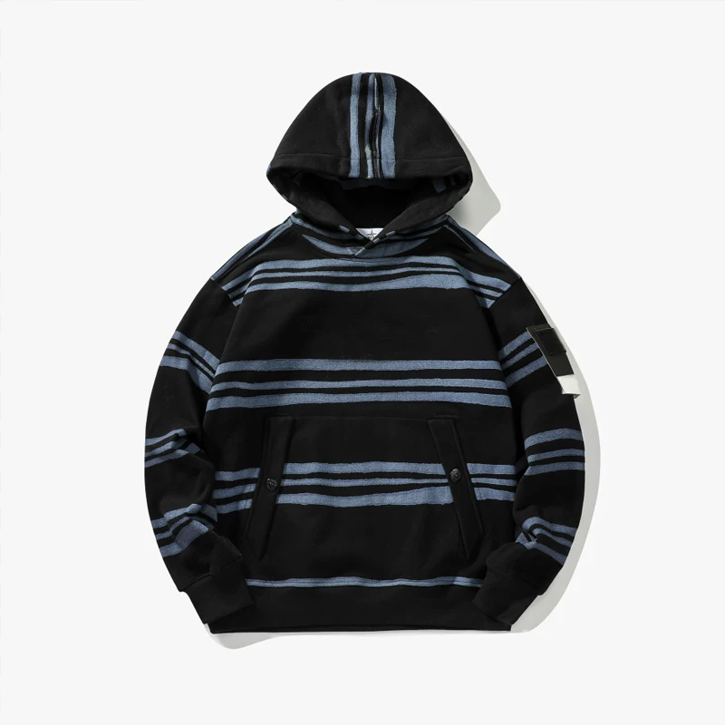 Retro Striped Hooded Sweatshirt for Men, Loose and Versatile Casual Knitted Jacket, Black