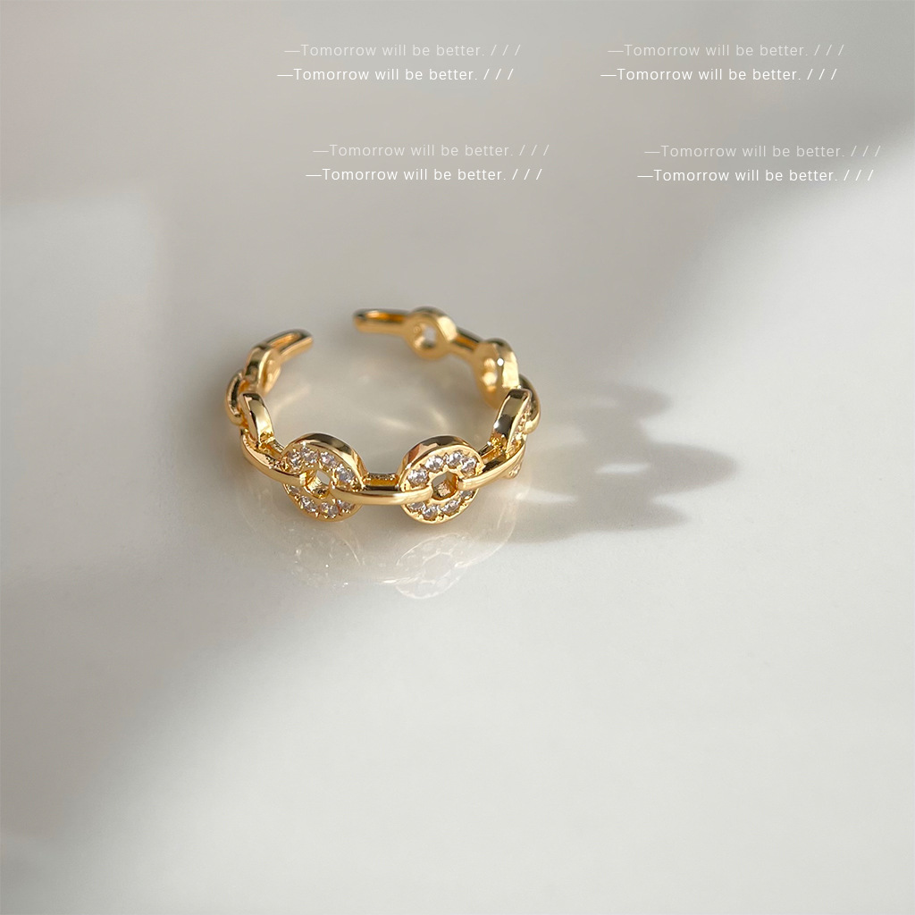 Niche design zircon coin ring women's personality fashion light luxury style finger ring all-match high-end food finger ring wholesale