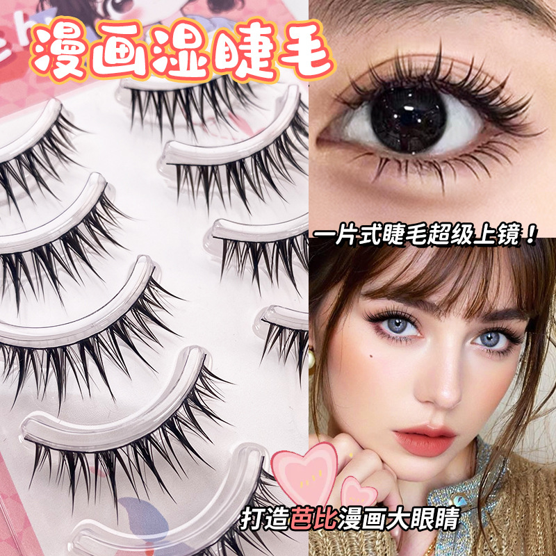 Thai Wet Thick Barbie Cartoon Wet Eyelash Grafting Black Stem Whole One Piece Big Devil False Eyelashes Wholesale