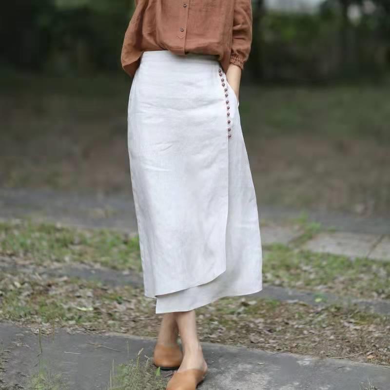 2026 Artistic Retro Design Elastic Waist Cotton and Linen Skirt for Women, Summer Loose Versatile Irregular Style