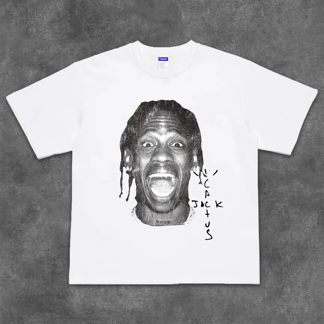West Coast boardwalk short sleeved t-shirt Travis Scott hip-hop rap heavyweight pure cotton loose round neck half sleeved top