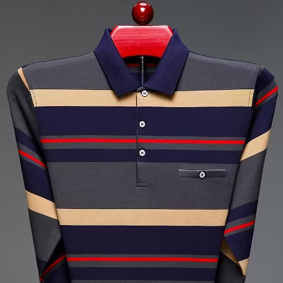 Spring and Autumn Men's Long-Sleeved Cotton T-Shirt for Middle-Aged and Elderly Dads, Autumn Tops, Men's Collared T-Shirts, Loose Polo Men's T-Shirts