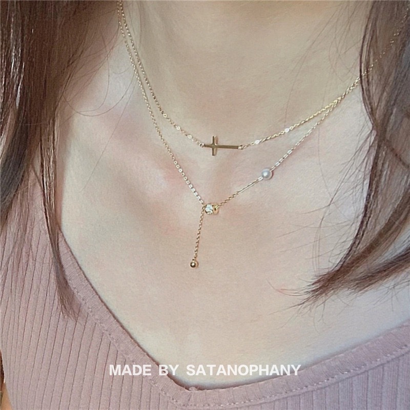 New Stylish and Unique Double-Layer Stacked Cross Small Waist Necklace, Minimalist Light Luxury Choker, Niche Design Jewelry