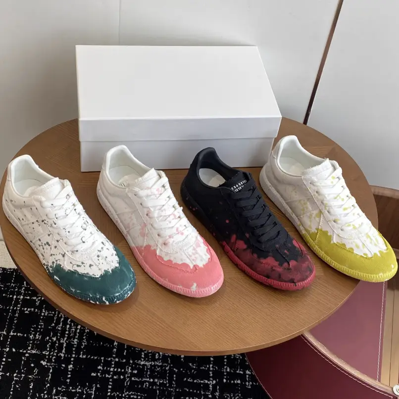 In-Stock Retro Classic Versatile Graffiti Splatter Color-Blocking Men's and Women's New German Training Shoes Genuine Leather High-Top Low-Top Sneakers