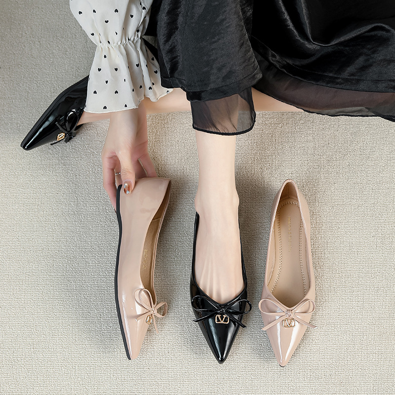 W828-98 French Style 2026 Spring New Pointed Toe Shallow Bow Flats, Feminine Versatile Flat Shoes for Women