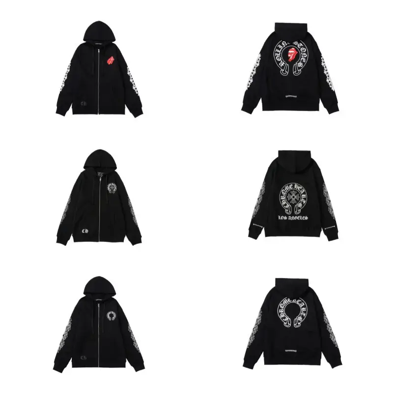 High Version Crowe Ch Autumn and Winter New Cross Scroll Simple and Versatile Hooded Sweatshirt Zipper Pure Cotton Jacket