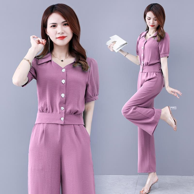 2023 new popular suit women's summer Korean style fashionable elegant young goddess fan belly covering two-piece pants