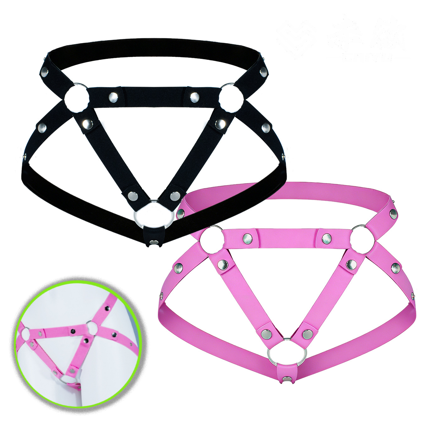Chrysanthemum Chastity Lock Auxiliary Belt with Three Rings, Pure Pink Male Cb Lock, Elastic Training Strap for Transvestites, Anti-Sagging Escape Prevention