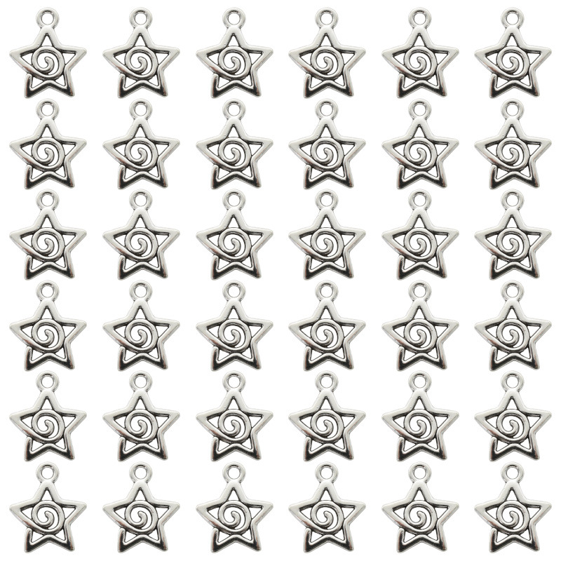 Ancient Silver Swirl Five-pointed Star Pendant DIY Alloy Jewelry Accessories Necklace Earrings Material Cross-border Hot Pendant