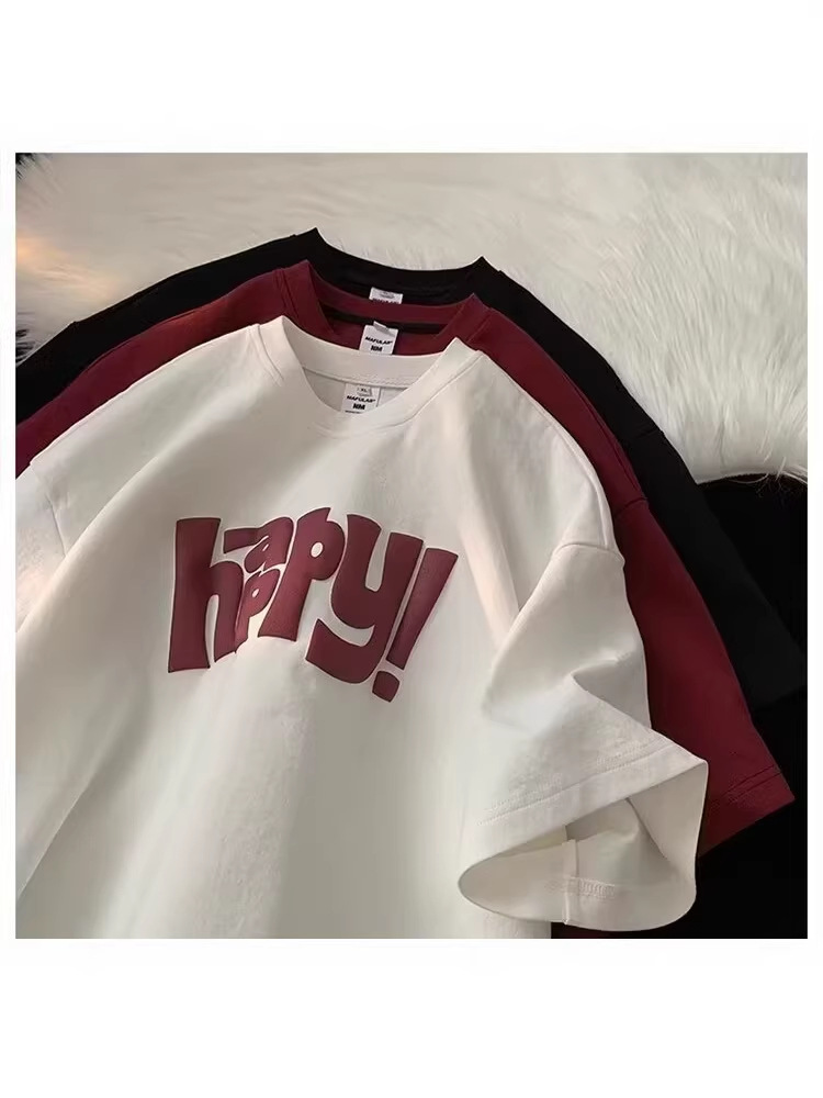 2026 Summer Heavyweight T-Shirt Short-Sleeved Men's New Trendy Brand Hip-Hop Printed Raglan Sleeves Loose Half-Sleeved Men's T-Shirt