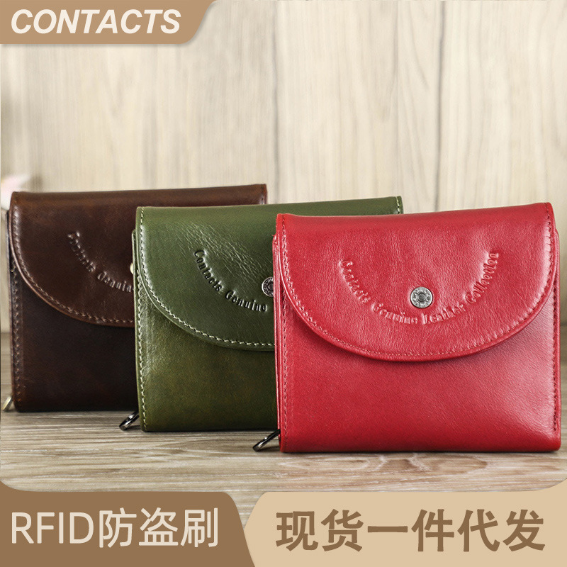 Black Angel Rfid Anti-Theft Brush Head Layer Cowhide Women's Wallet 70% off Fashion Casual Multifunctional Women's Wallet
