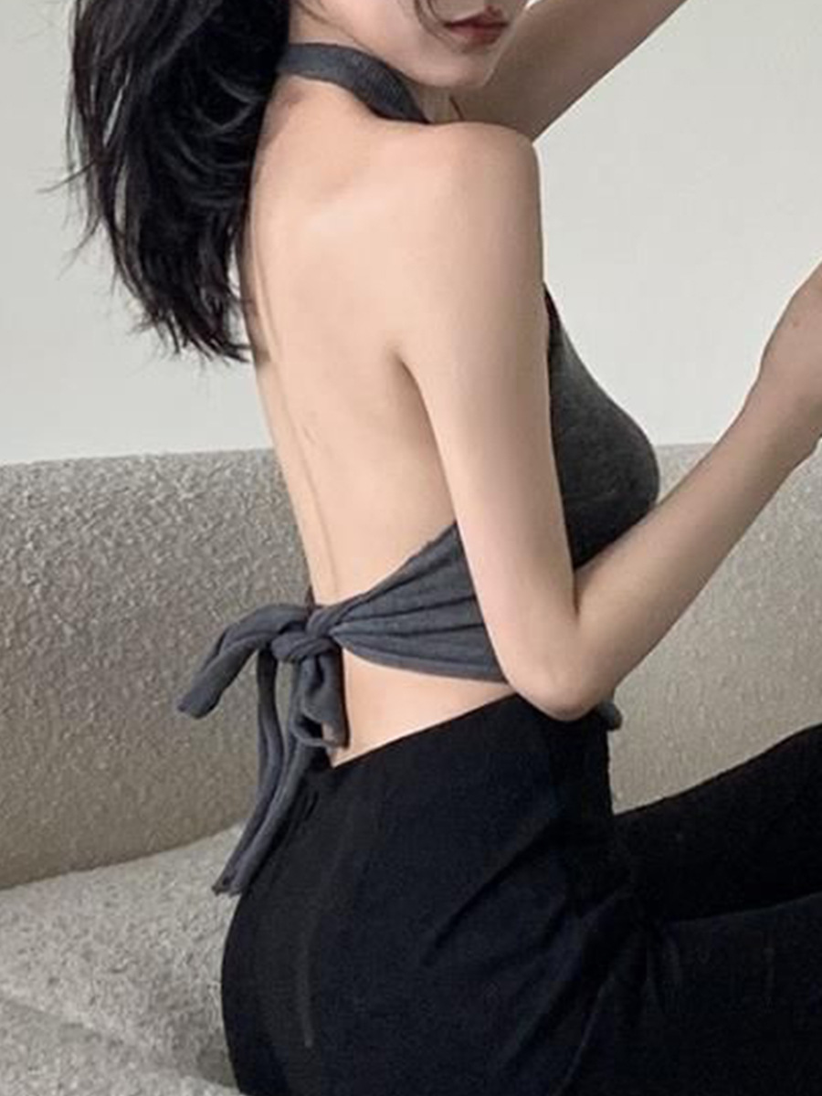 Bellyband Style Sweet and Spicy Halterneck Tube Top for Women in Summer, Beautiful Outer Wear, Short Backless Strappy Camisole