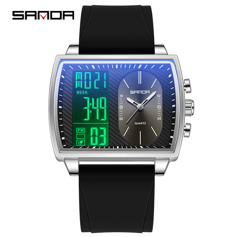 Sanda Brand TikTok Explosive Men's Electronic Watch Fashion Multifunctional Dual Display Watch Men's Business Waterproof Watch