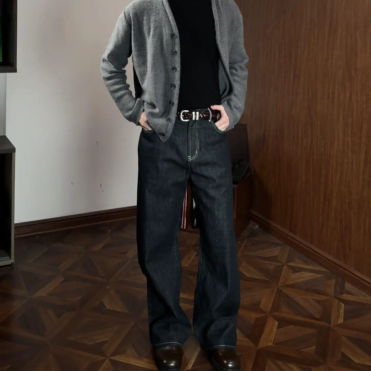 2025 Cyan Black 14.5 Red Ear Original Cattle Straight A Profile Ming Line Narrow Red Edge Cloth Jeans