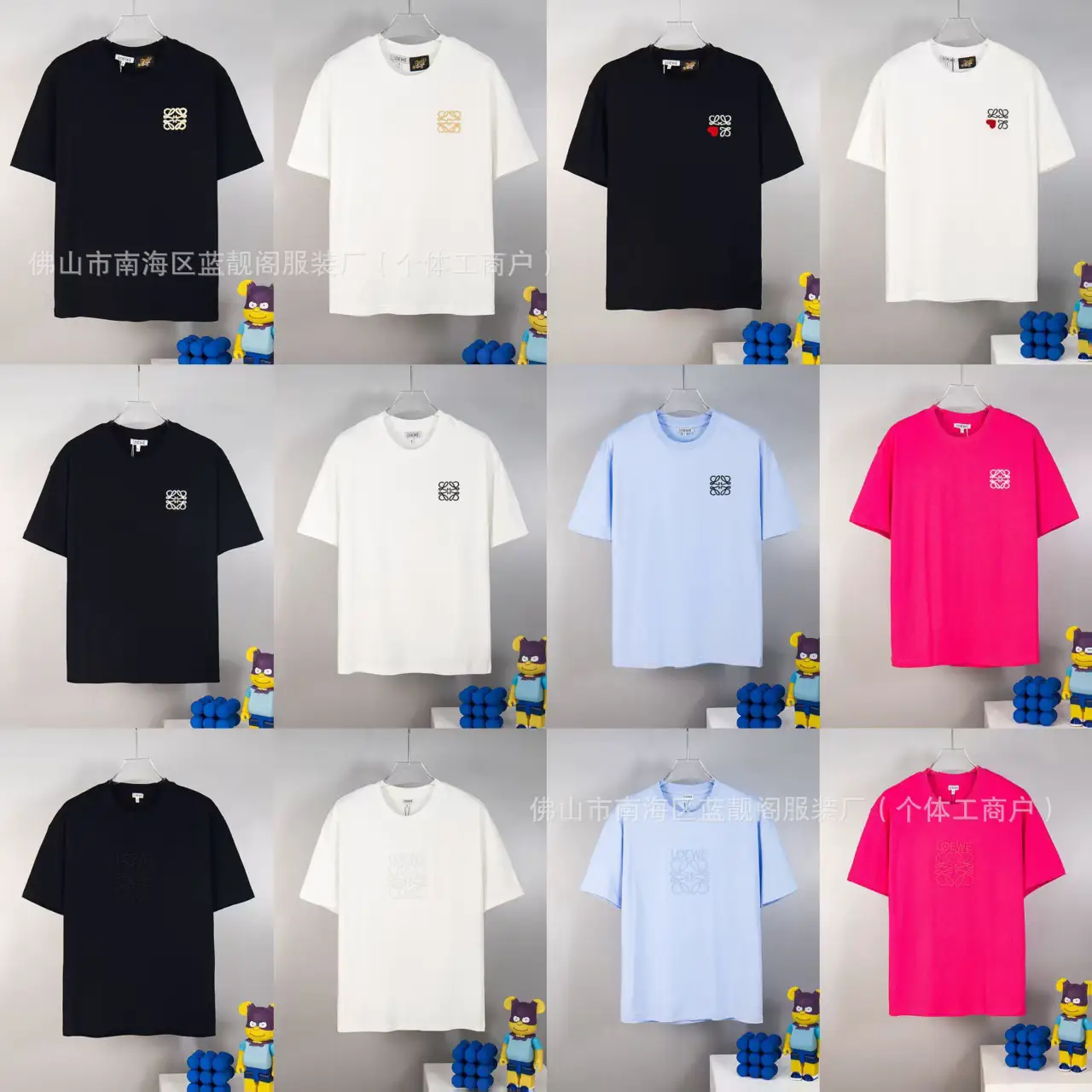 High Version Loe Luojia Embroider 280g Pure Cotton Top Men's and Women's Same Style T-Shirt Means Round Neck Loose Short-Sleeved Trendy