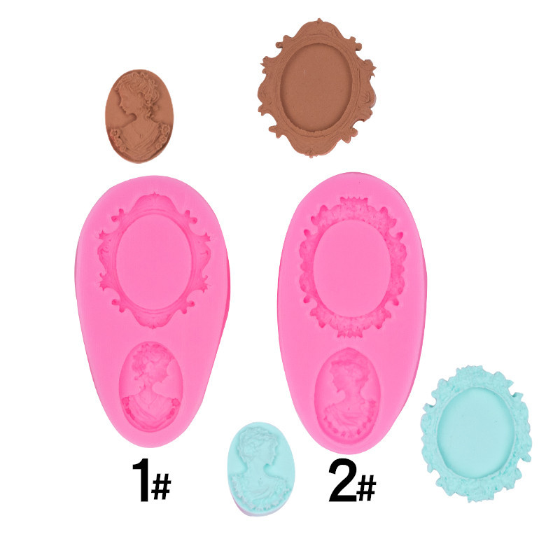 Vintage Photo Frame Mirror Frame Embossed Queen Head Cake Decoration Baking Silicone Mold Ultra Light Clay Gel Drop Mold