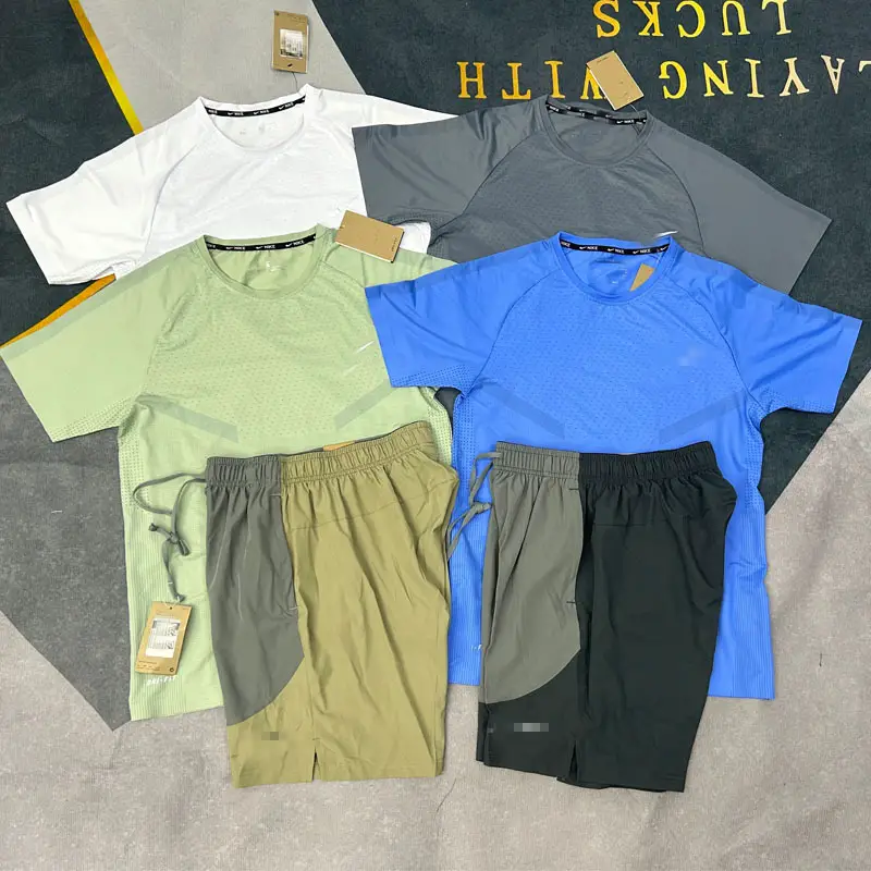 Factory Wholesale New Sports Fitness Running Suit Quick-Drying Breathable Loose Daily Casual Short-Sleeved Shorts Suit