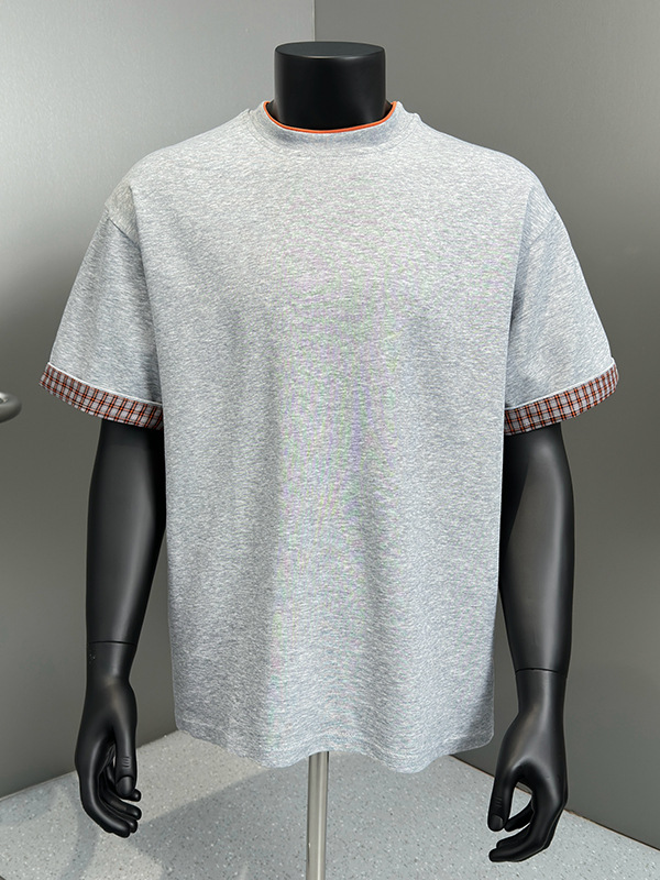 Factory Wholesale Fashion Round Neck T-Shirt Color Matching Fake Two-Piece High Quality Air Layer Trendyy Men's Handsome Men's Short Sleeves