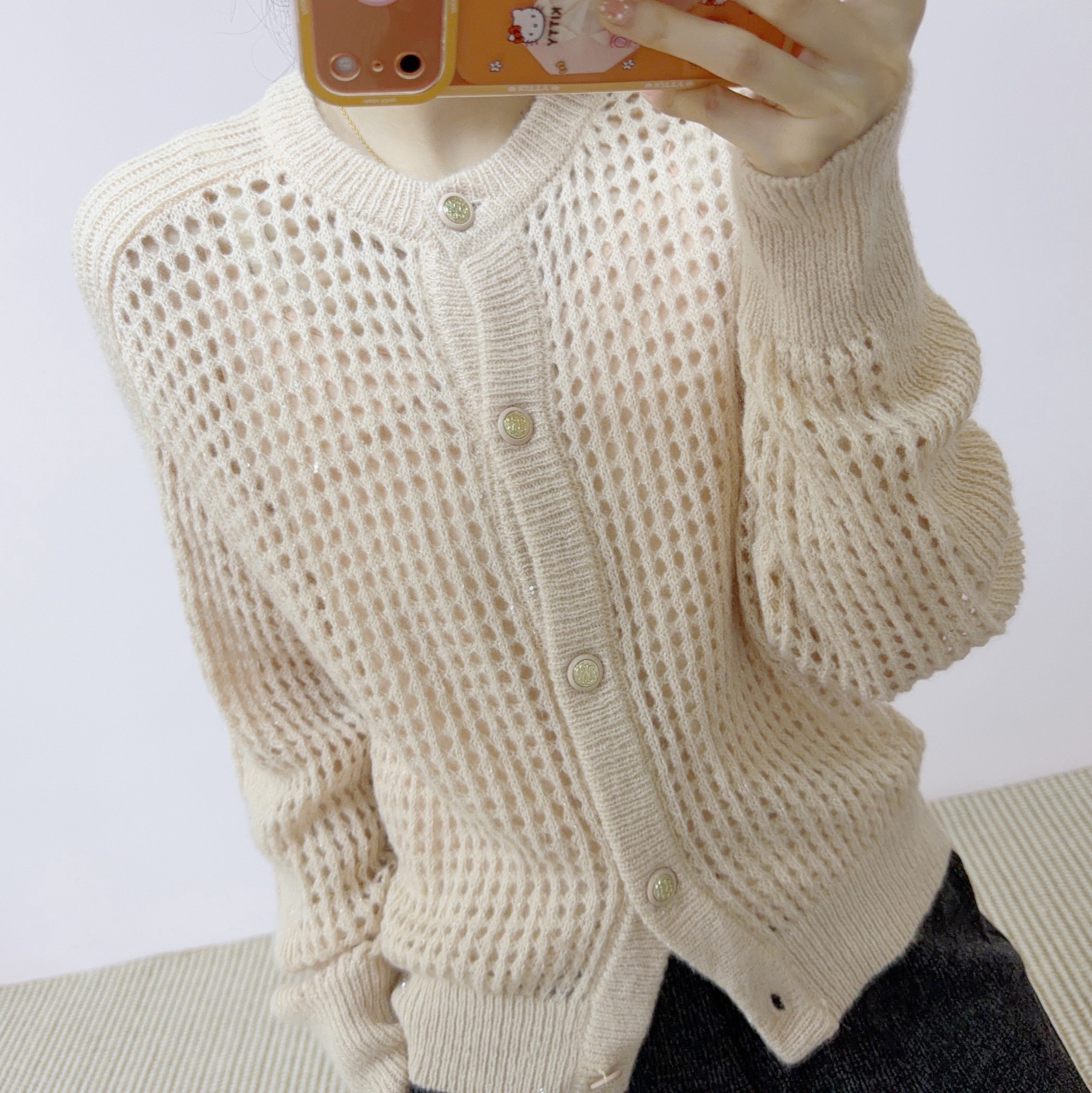 【Available for Sale at the Store】2026 Spring New Fashion Old Money Style Perforated Cardigan with Round Neck 154