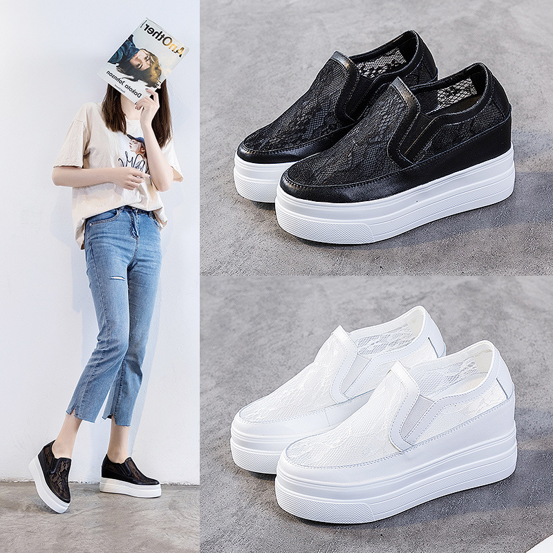 White Sneakers for Women 2026 Summer New Lace Mesh Versatile Thick-Soled Casual Shoes Comfortable Sports Shoes with Hidden Height Increase for Women