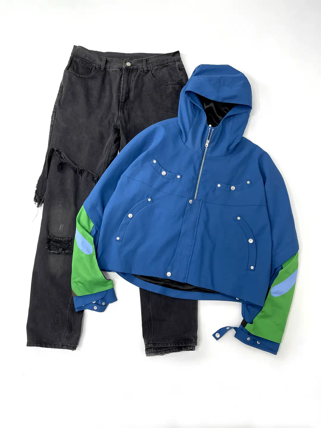 [in Stock] Kiko22Ss Klein Blue Deconstructed Loose Multi-Wear Short Parka Jacket Windbreaker