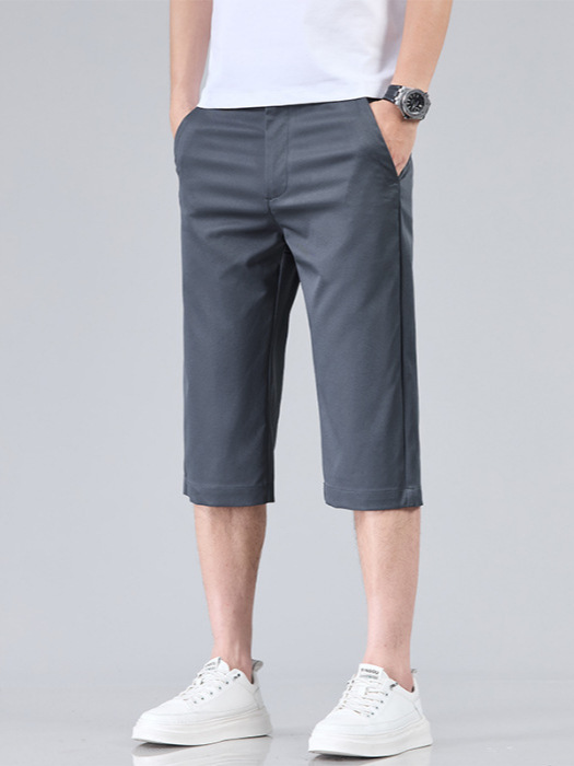2026 Summer Ice Silk Thin Casual Shorts Men's Three-Quarter Pants Straight Slim Fit Quick-Dry Wrinkle-Free Sports Mid-Length Pants