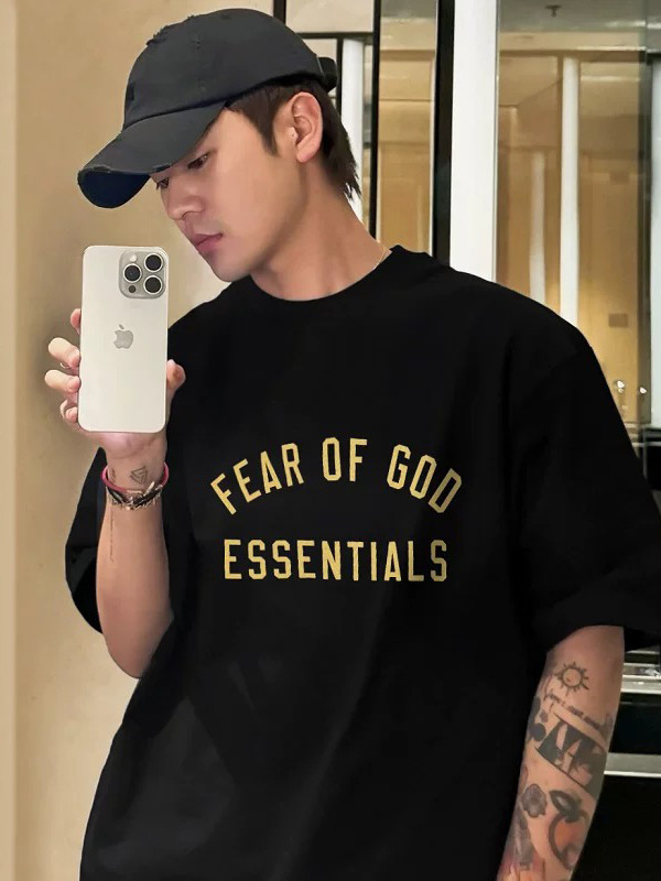 Fog Stack Essentials Niche Trendy Brand American Style Summer Pure Cotton Loose Men's Couple Short-Sleeved T-Shirt