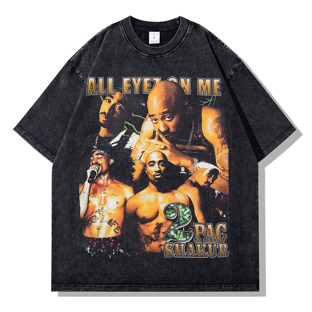 Summer New Arrival Rap Hip-Hop American Style Retro Printed Short-Sleeved T-Shirt Heavy Washed Old Fashionable Brand Top Men's T-Shirt