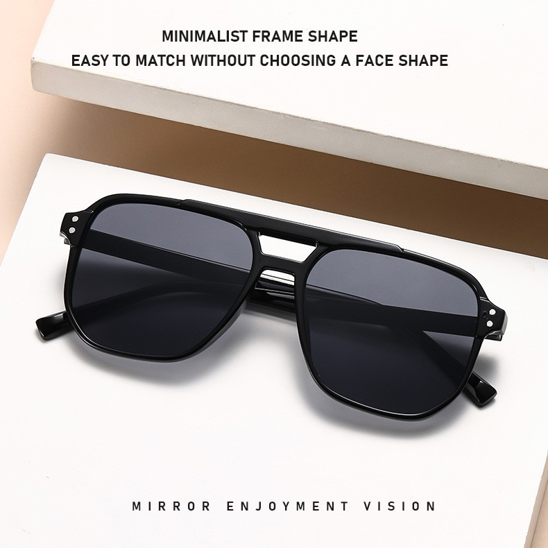 New Cross-Border Square Frame Sunglasses, Anti-Uv Female Internet Celebrity Retro Marine Piece Double Bridge Rice Nail Aviator Sunglasses