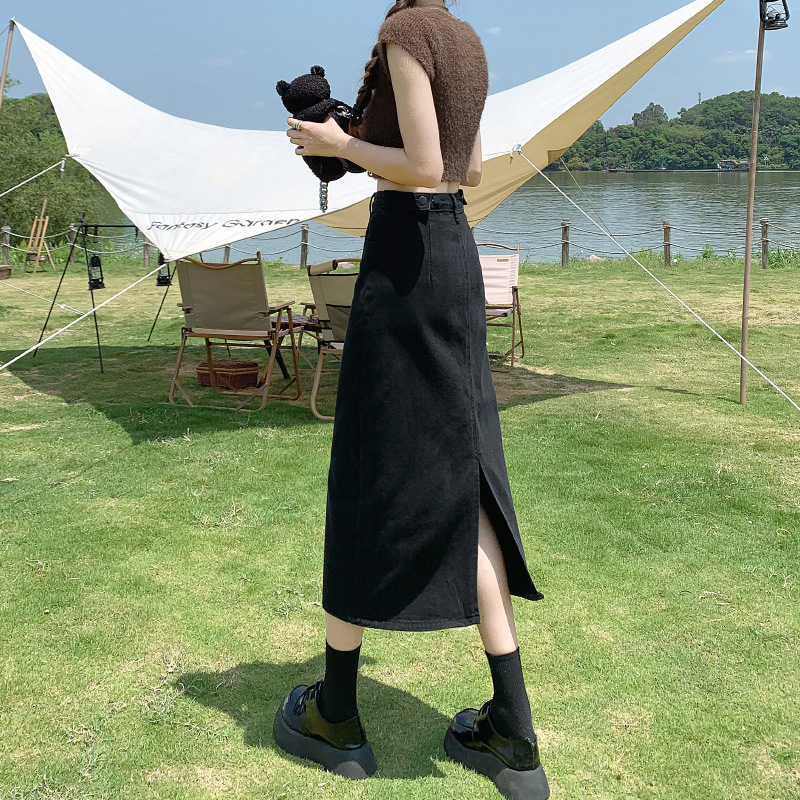 High-Waisted Denim Skirt for Girls Spring and Autum New A-Line Mid-Length Slim Hip Skirt Simple and Fashionable