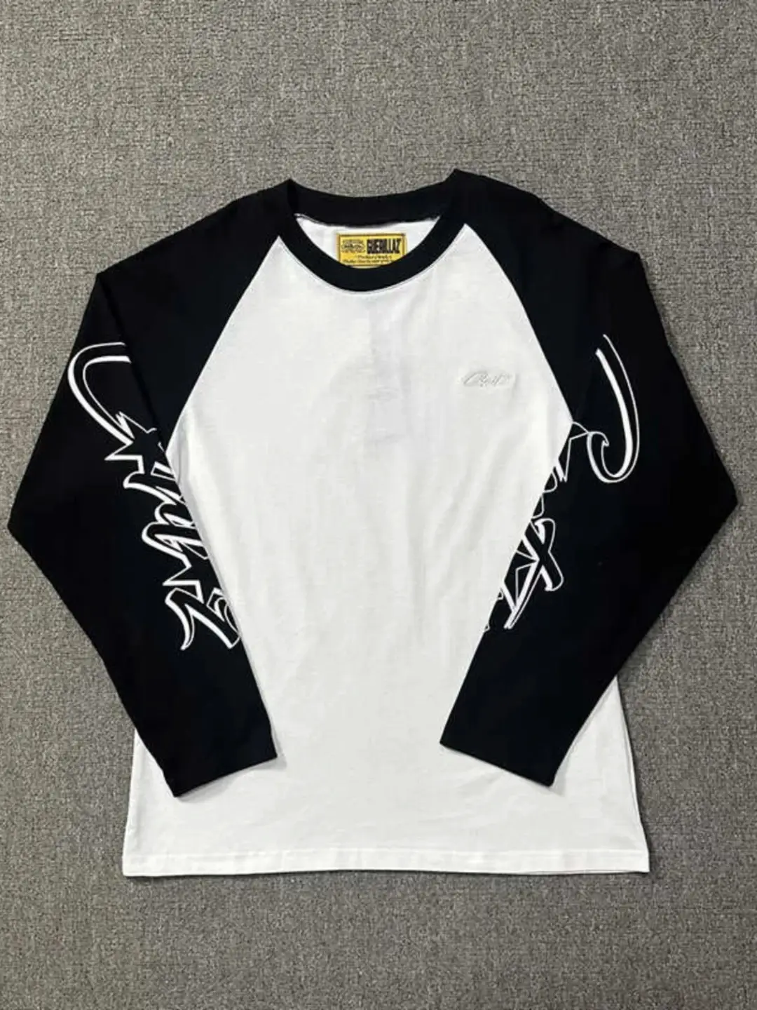 Vlone Fog Corteiz European and American Long-Sleeve T-Shirt for Men, Color-Blocked Raglan, Spring and Autumn, Alcatraz Drill Street Fashion