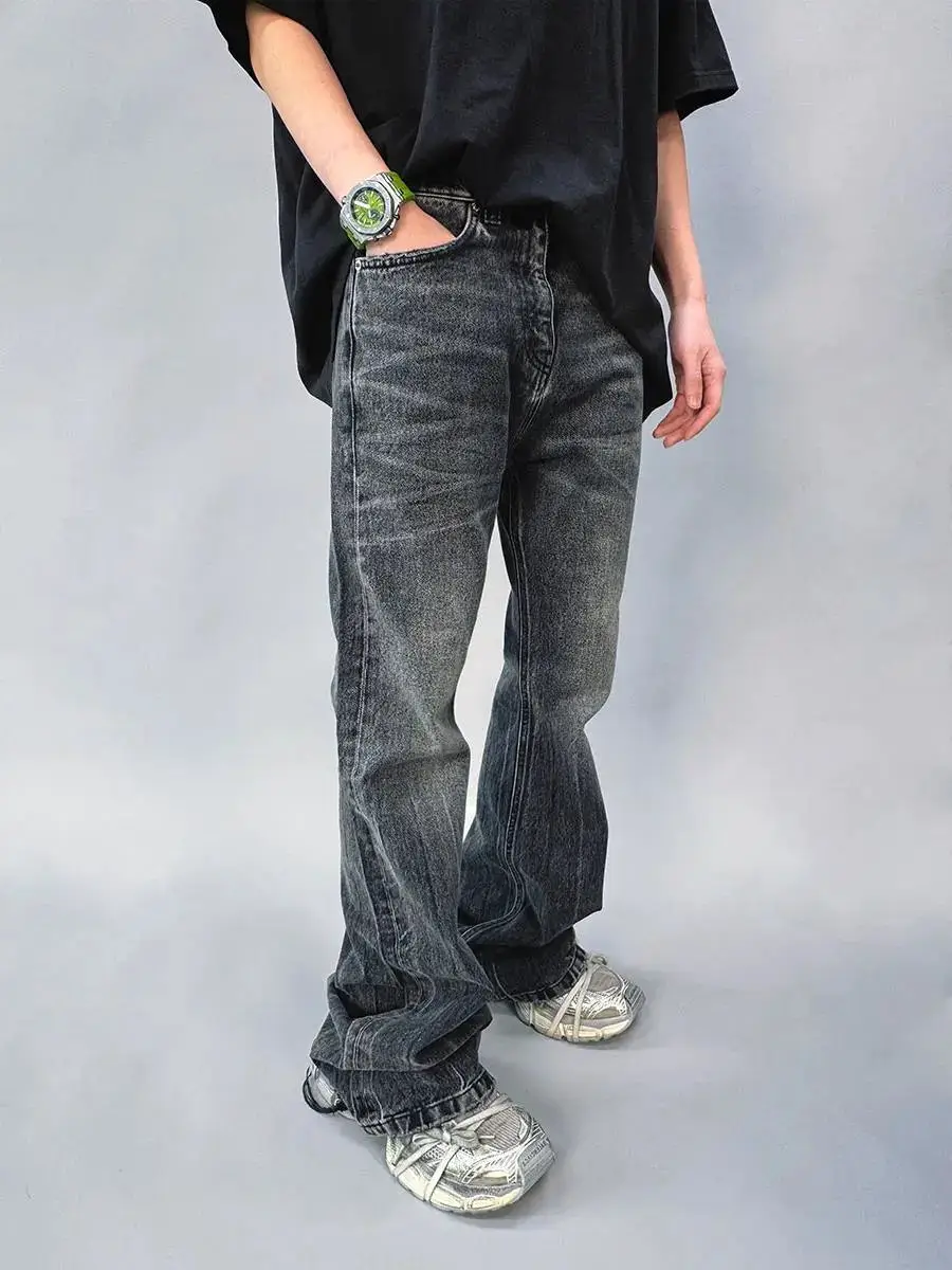 Deeds Not Words Vintage Washed Black and Gray Flared Jeans Paris Lost Video Tape