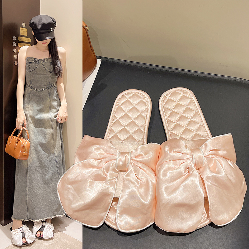 Fashion one-word female fashion outerwear summer sandals Korean bow soft bottom slippers manufacturers wholesale