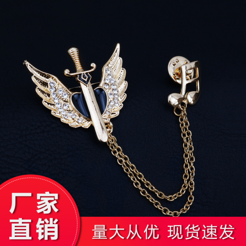 Angel Brooch Chain Jewelry Men's and Women's Suit Suit Shirt Temperament Collar Pin Collar Buckle Corsage Pin Accessories