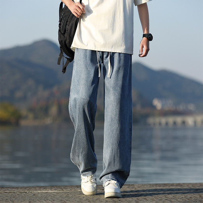 Diyu Shenlong Jeans Men's Summer Thin Wide Leg Straight Tube Student Tencel Retro American Style High Street Casual Pants