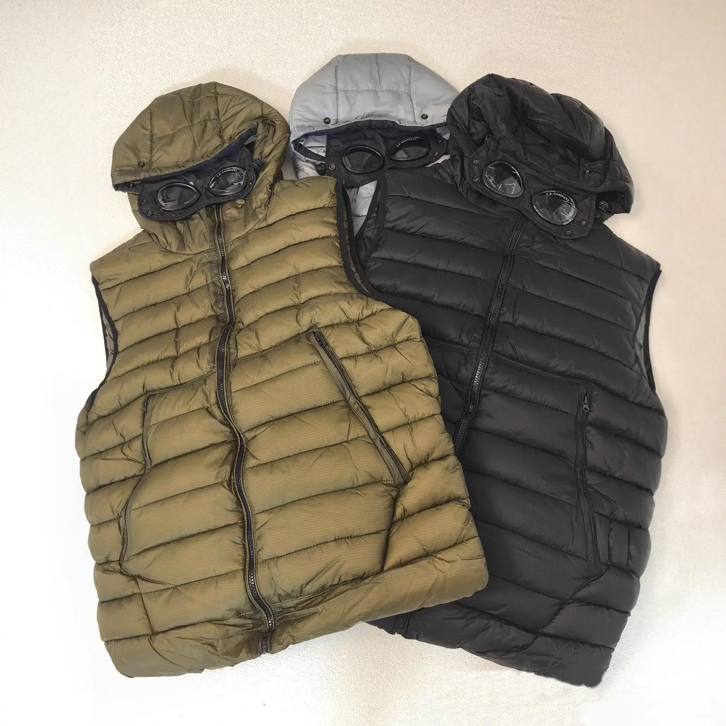 Cross-Border Export Autumn and Winter Cp Vest Badge Lens Loose Sleeveless Hooded Warm Cotton Jacket Vest Waistcoat
