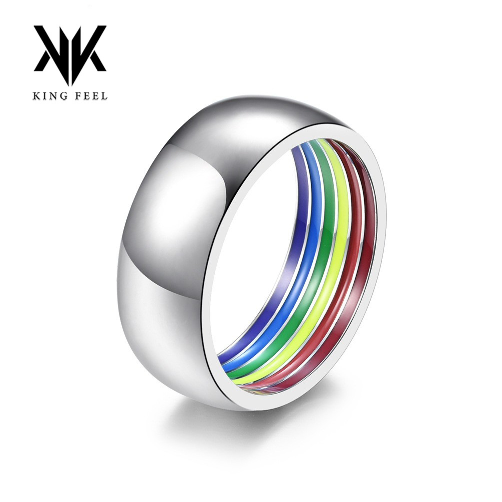 Cross-border e-commerce supply rainbow element striped titanium steel ring stainless steel hand jewelry source manufacturers in stock