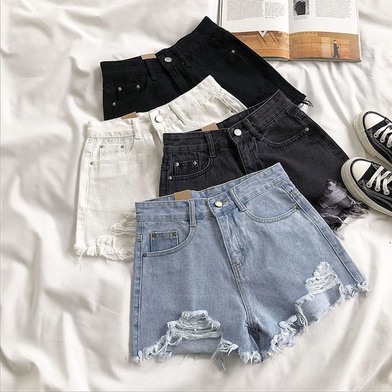 Korean Style Denim Shorts High Waist Casual Ripped Loose Wide Leg 1688 Summer New Versatile A-Line Women's Hot Pants