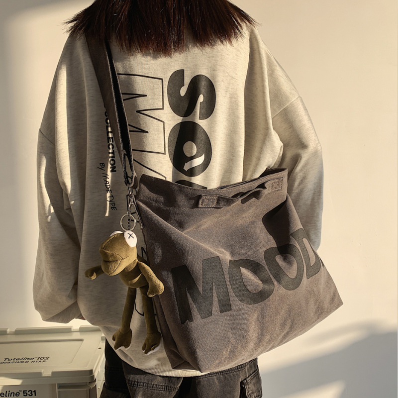 Japanese-Style Canvas Bag for Women, Vintage Artistic Shoulder Bag, Hong Kong Style Chic, Harajuku Casual Student Crossbody Bag, Ins Style