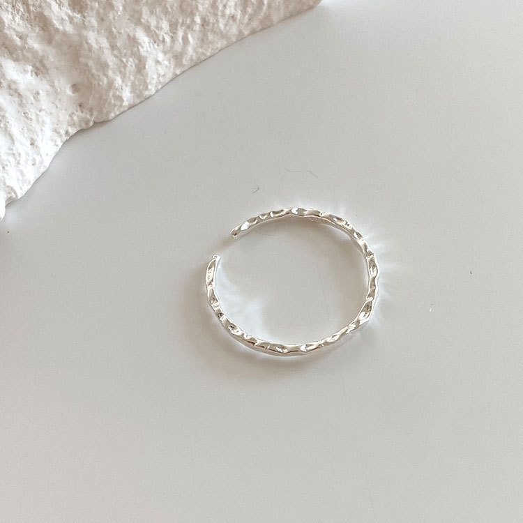 Irregular Hammer Ring Women's s925 Sterling Silver Small Fine Texture Ring Korean Style Simple Joint Ring J098X