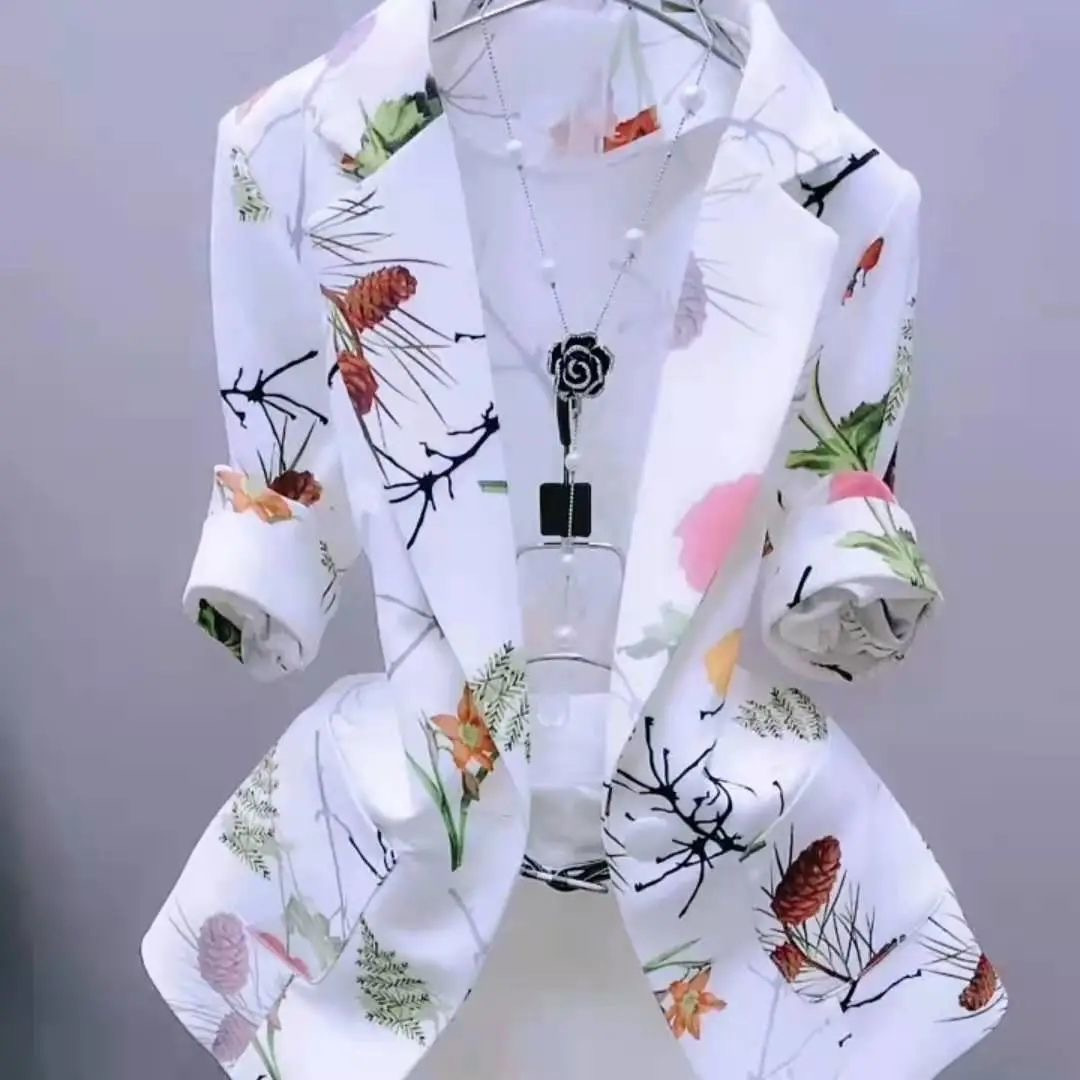 2025 Summer Thin Western-Style Suit Jacket for Women, Cardigan with One Button, Printed, Slim Fit, Sun Protection, Elegant and Fashionable for Beautiful Women