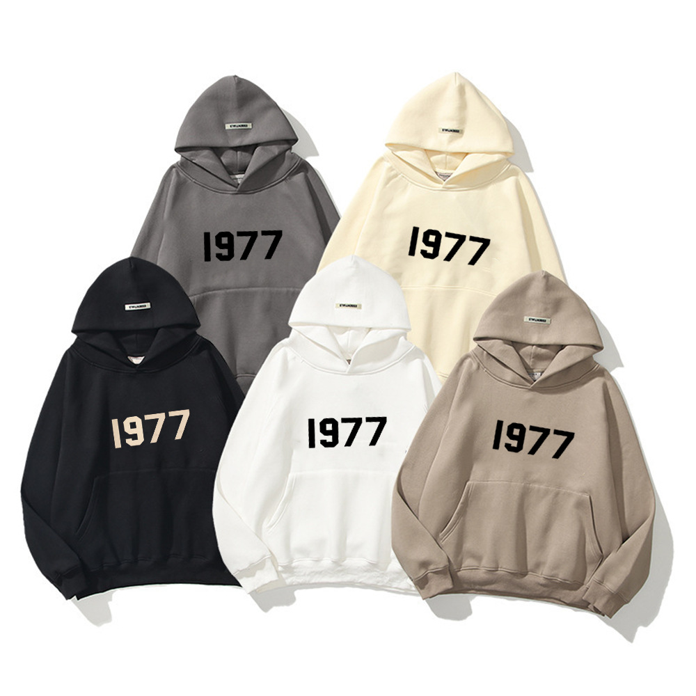 ESSENTIALS Double Line FOG Fashion Brand High Street Loose fleece-lined New 1977 Double Hat Sweater Men's and Women's Hoodie