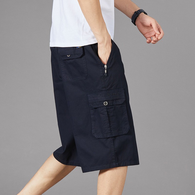 Men's Capri Pants Summer Cotton Shorts Casual Loose Middle-aged Middle-aged Pants Dad Sports Loose Large Pants for Outer Wear