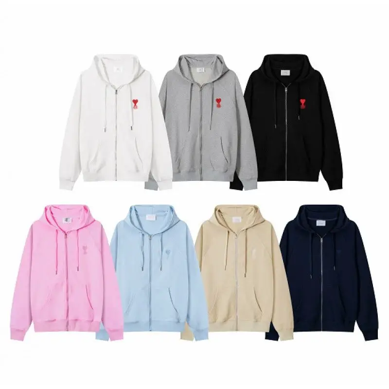 Zipper Hooded Sweatshirt Couple Love Embroidered Cardigan Sports Heavyweight Top Coat Jacket Versatile